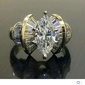 FIRM & FINAL$1200 3ct 14K Yellow Gold Marquise Brilliant Diamond Engagement Ring